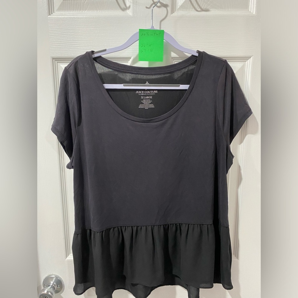 Juicy Couture women’s blouse, black, good condition, bottom detail. Size XL